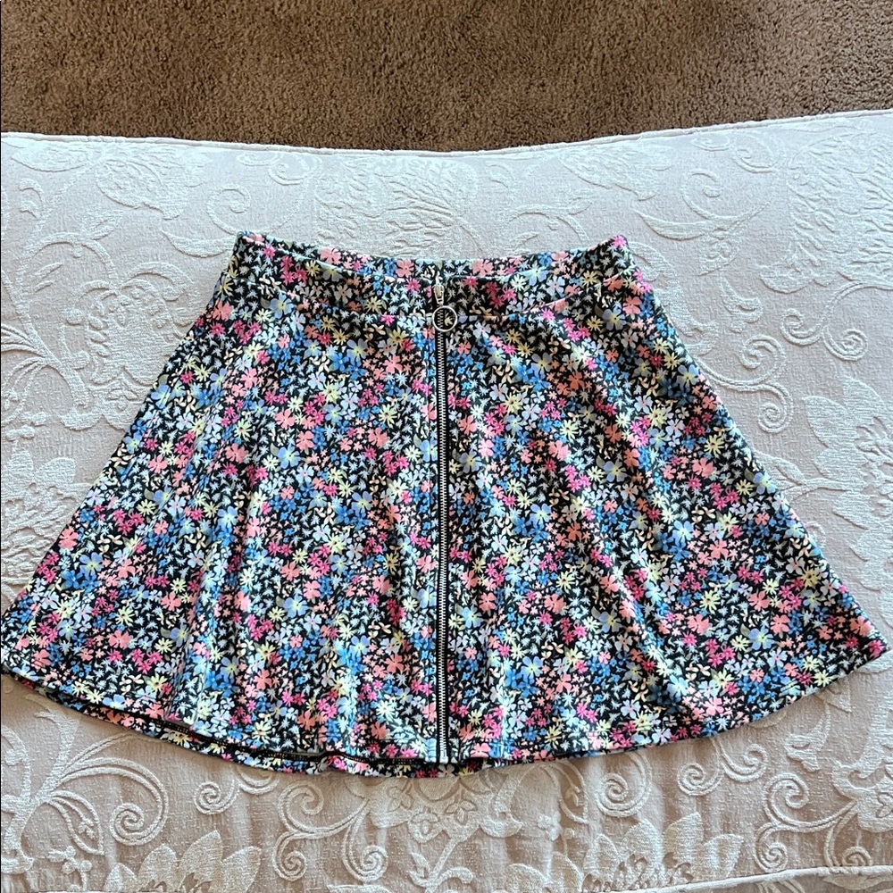 SO Floral Skater Skirt with Front Zipper